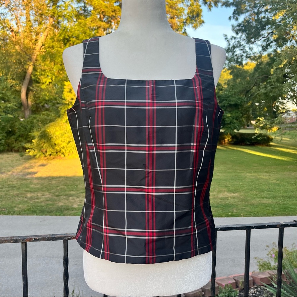 Vintage Y2K Ann Taylor Silk Plaid Tank Top Office Siren Womens Size 6 NWT Goth
